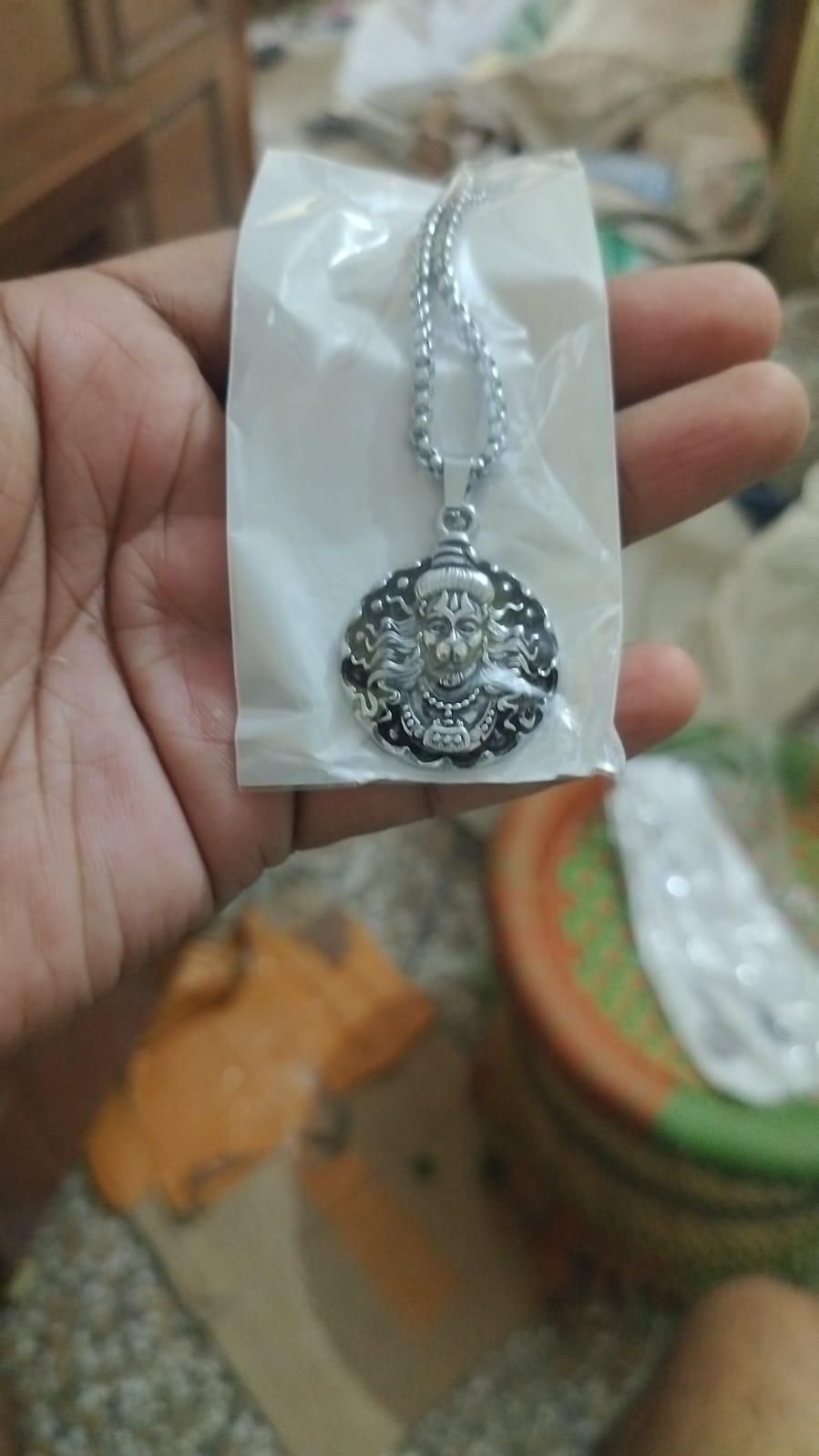 Hanuman Ji Oxidised Silver Pendant Chain